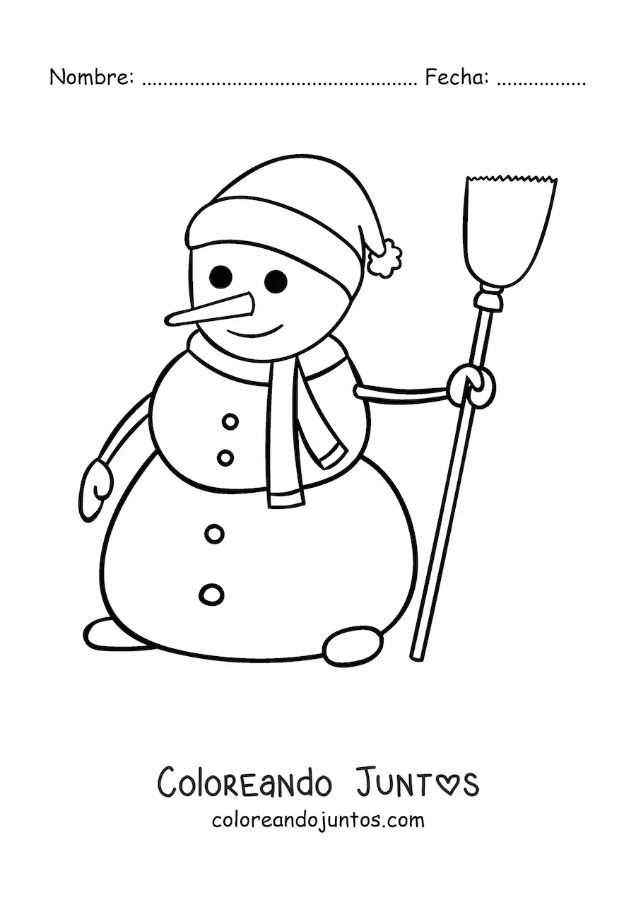 Imagen para colorear de muñeco de nieve grande animado con escoba