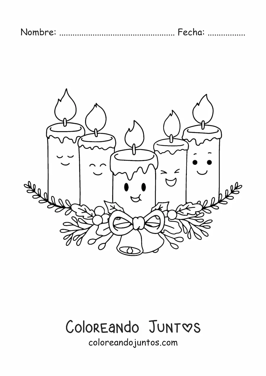 Imagen para colorear de velas de adviento kawaii animadas