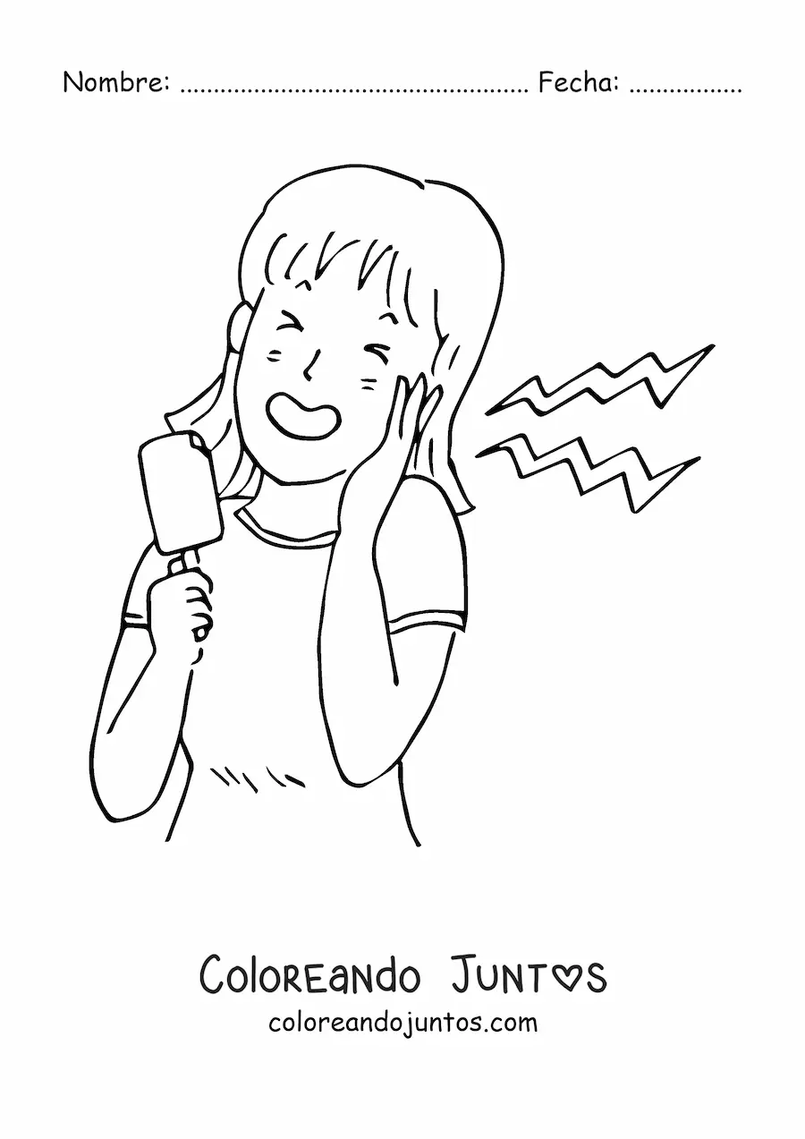 Imagen para colorear de una niña comiendo una paleta helado