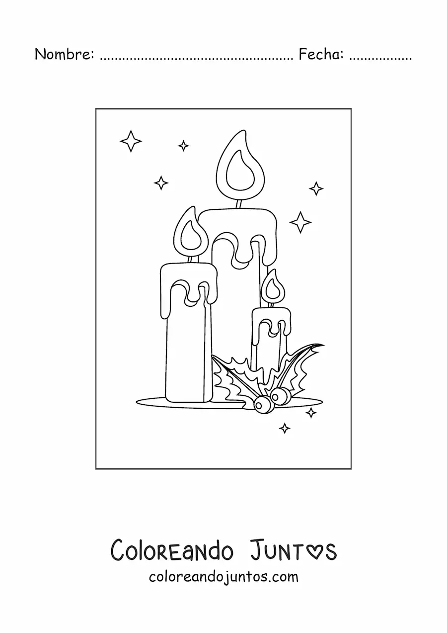 Imagen para colorear de velas de Navidad encendidas