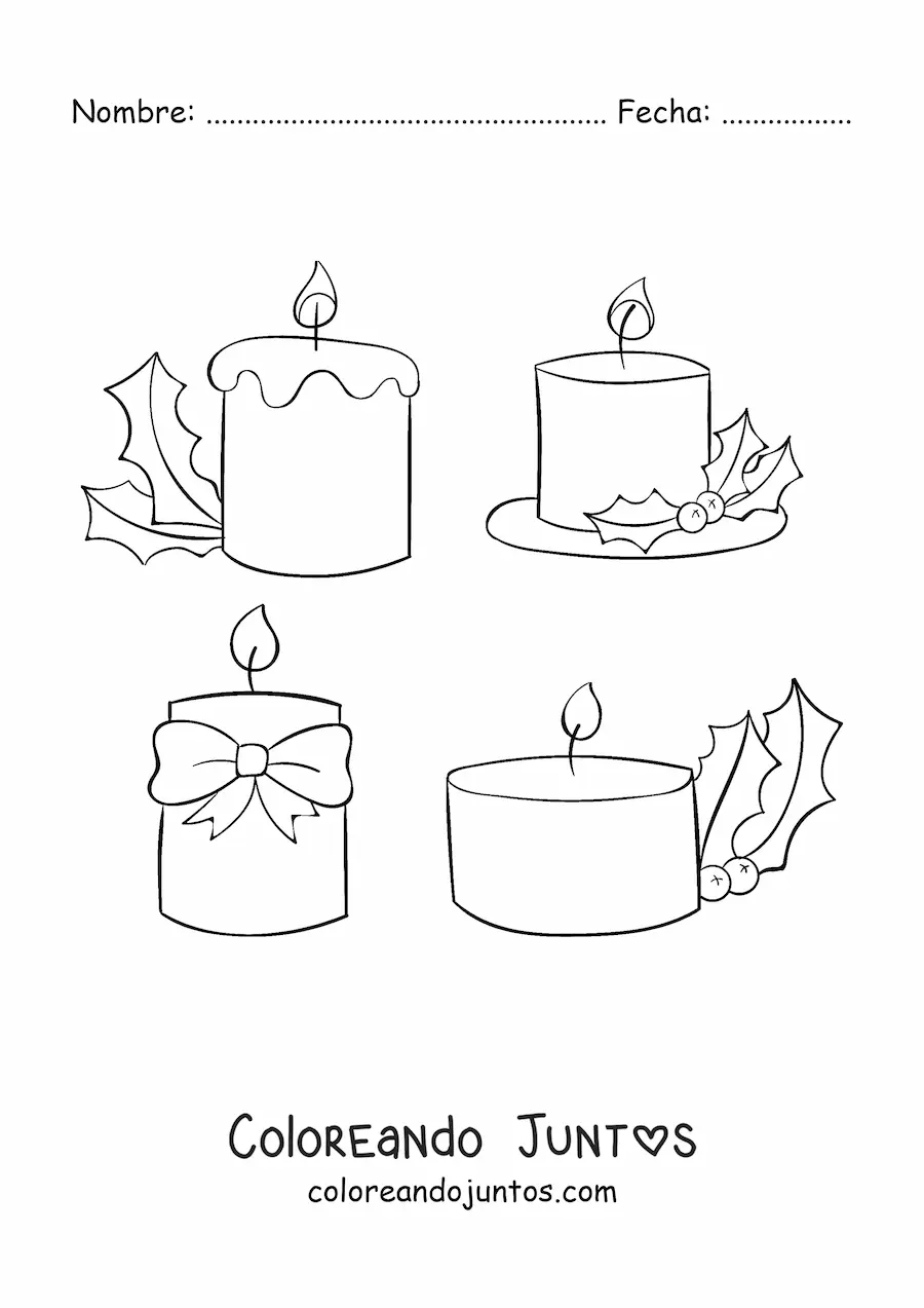 Imagen para colorear de velas de Navidad sencillas