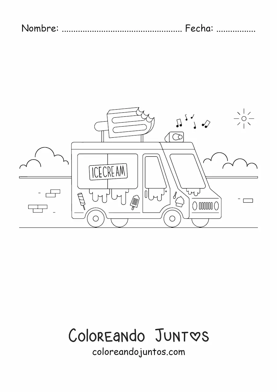 Imagen para colorear de un camión de helados