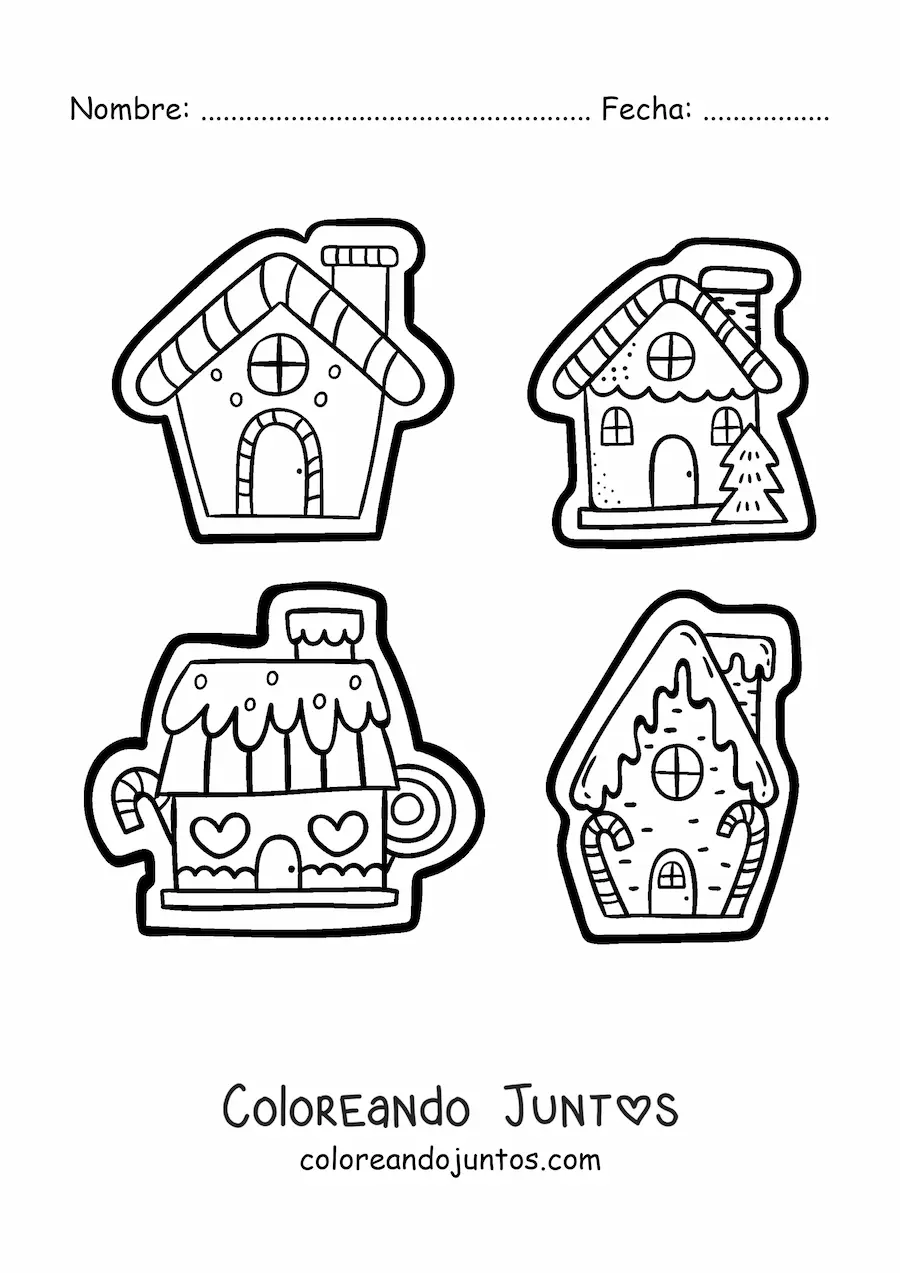 Imagen para colorear de galletas de casas de jengibre