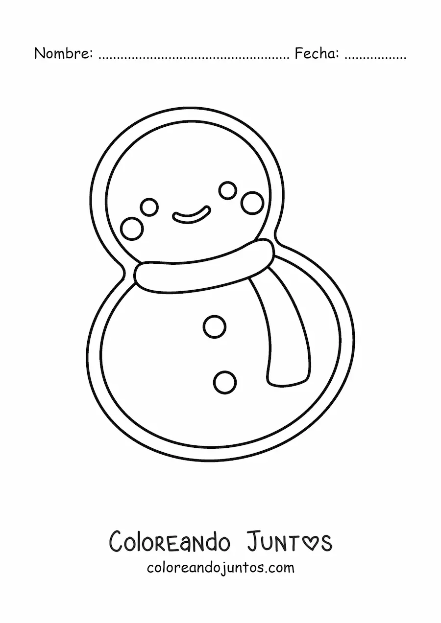 Imagen para colorear de galleta con forma de muñeco de nieve