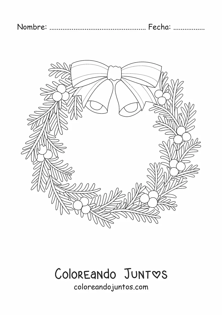 Imagen para colorear de corona de Navidad con campanas