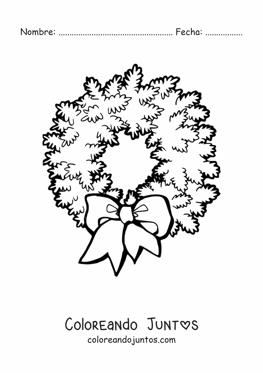 Imagen para colorear de corona de Navidad con lazo
