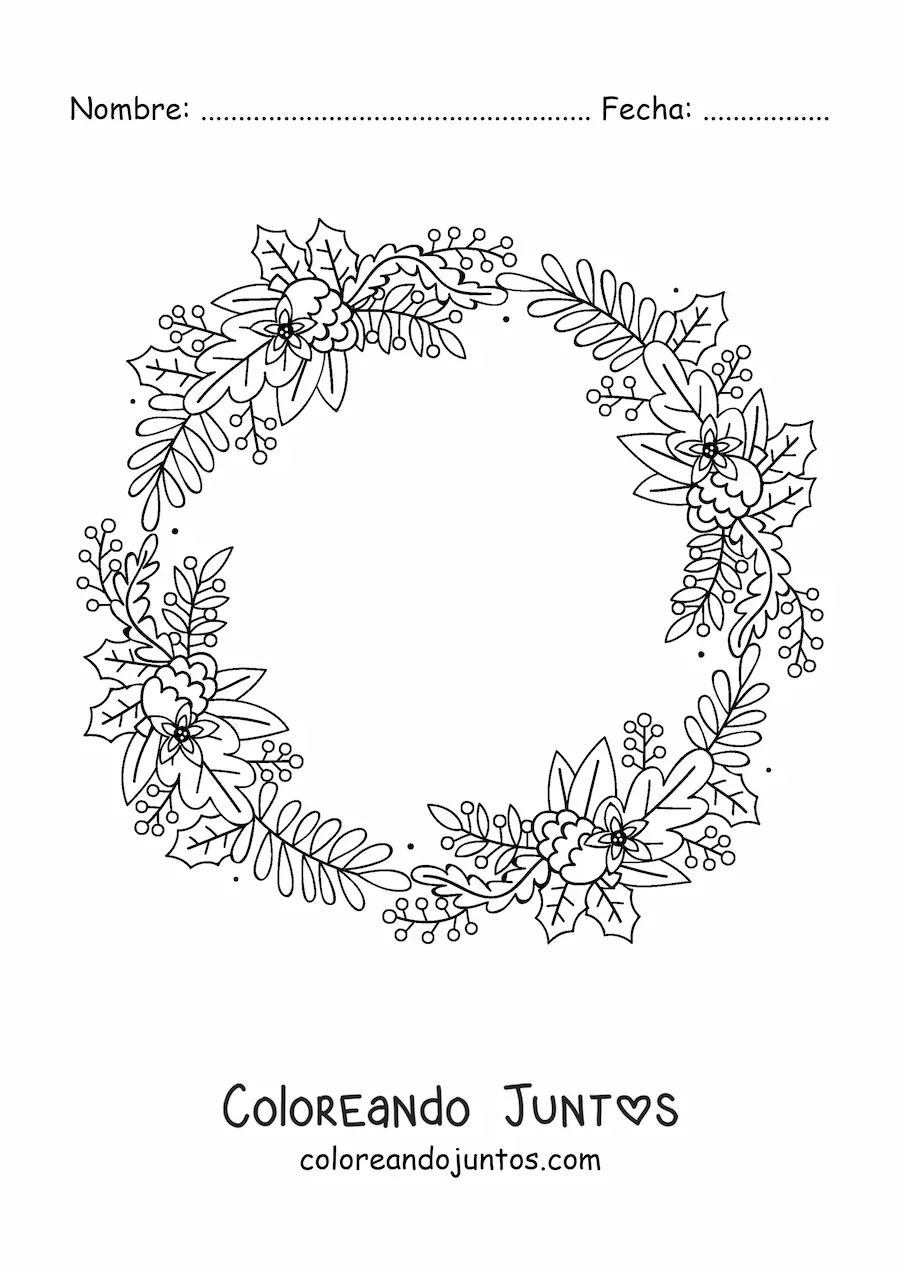 Imagen para colorear de corona de Navidad con hojas