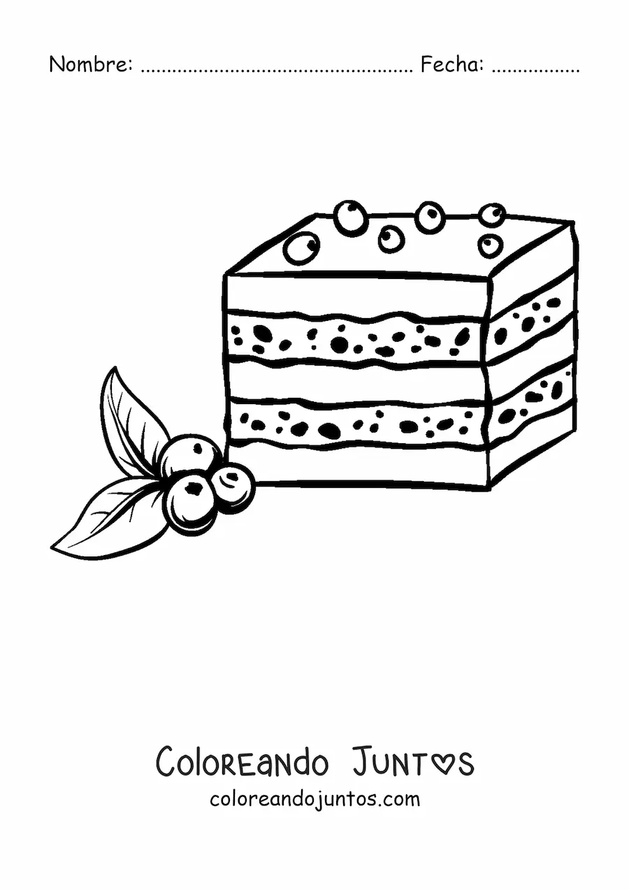 Imagen para colorear de un pastel decorado con arándanos