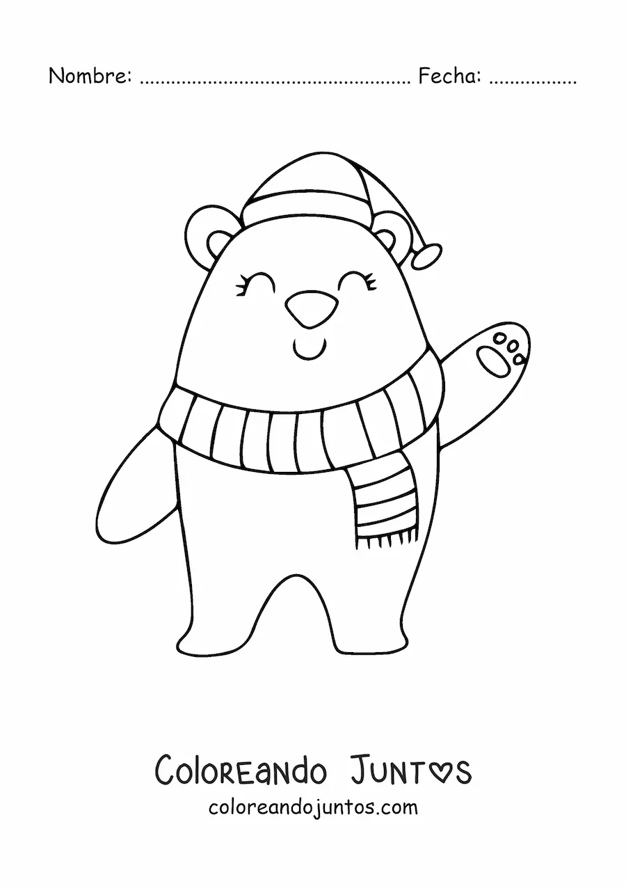 Imagen para colorear de oso de Navidad con bufanda y gorro