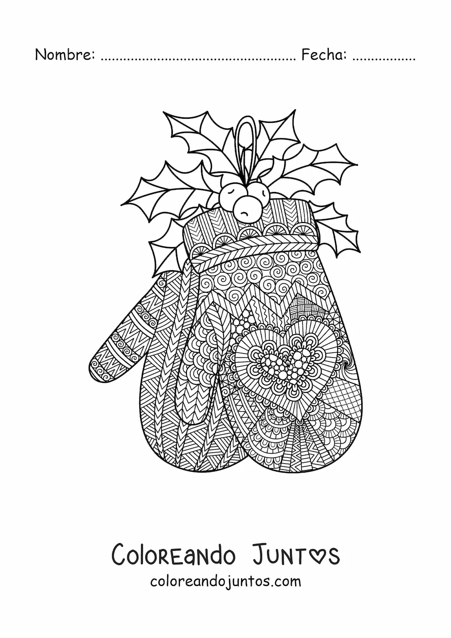 Imagen para colorear de guantes de Navidad estilo zentangle