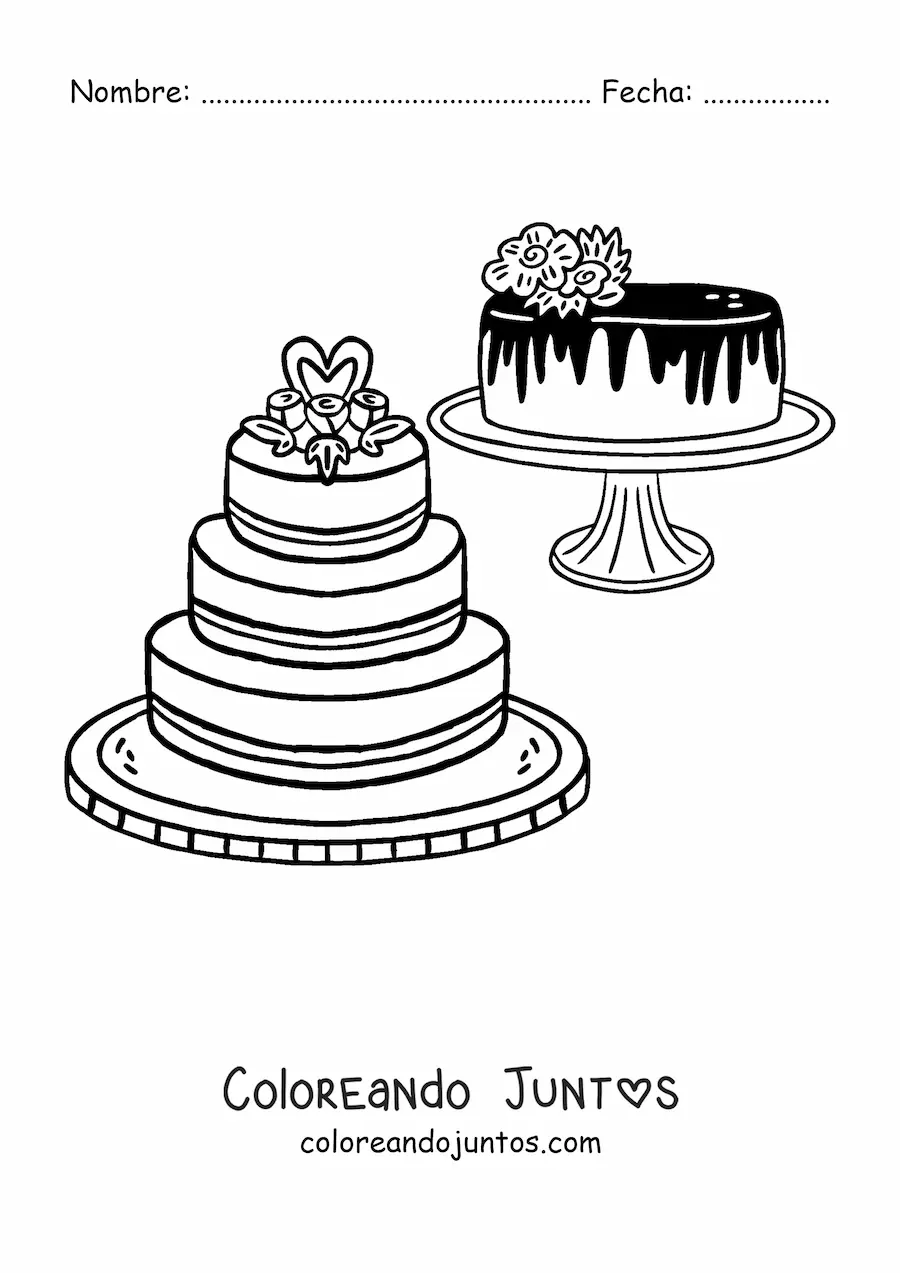 Imagen para colorear de dos pasteles de boda