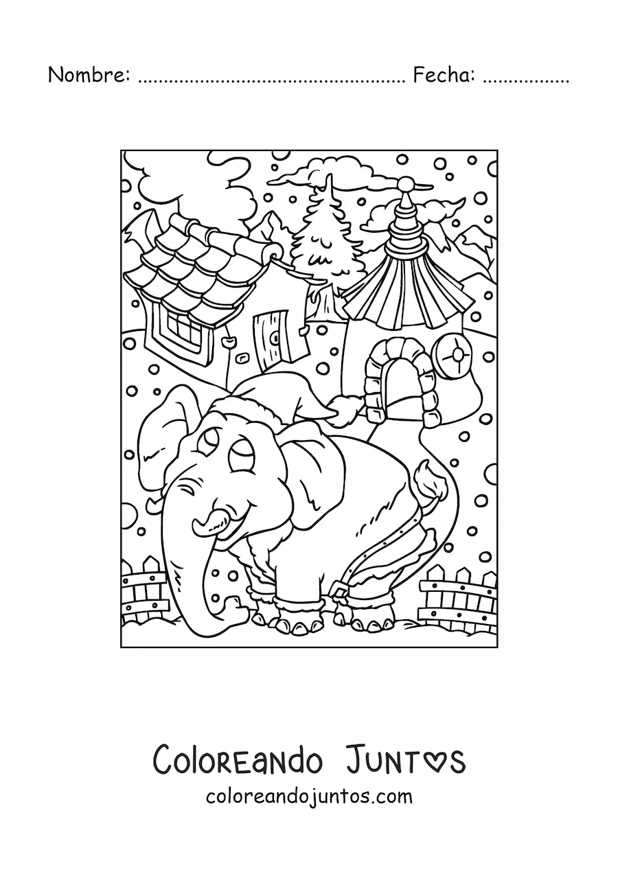 Imagen para colorear de elefante navideño animado
