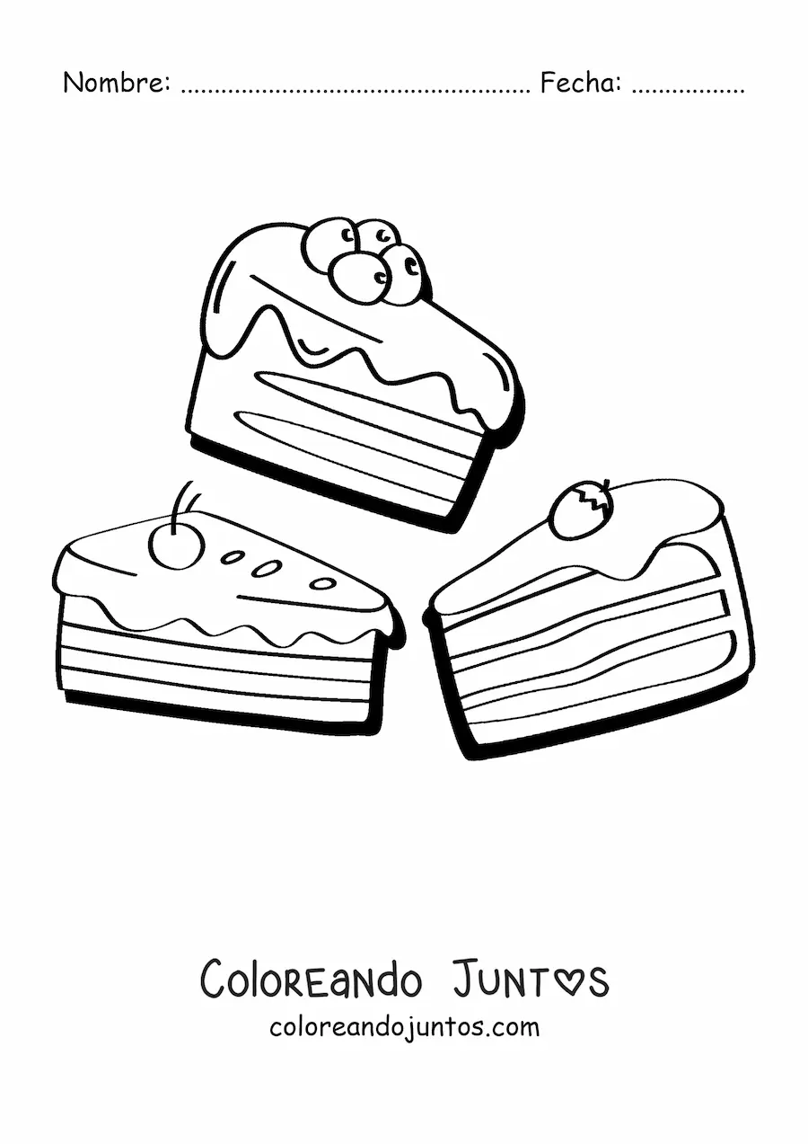 Imagen para colorear de tres rebanada de pastel