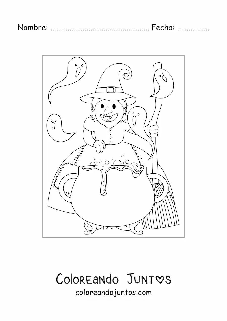 Imagen para colorear de bruja fea cocinando una poción
