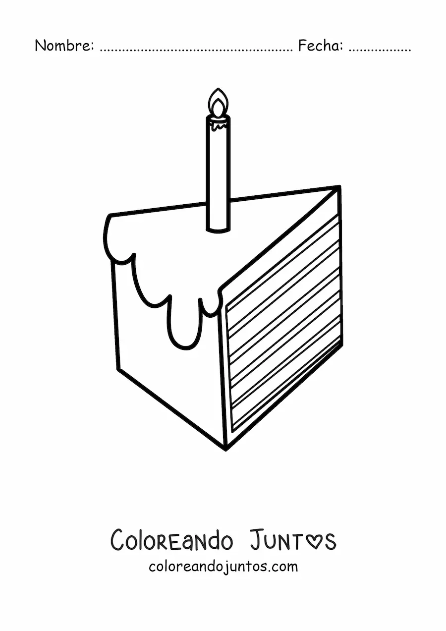 Imagen para colorear de una rebanada de pastel con una vela de cumpleaños