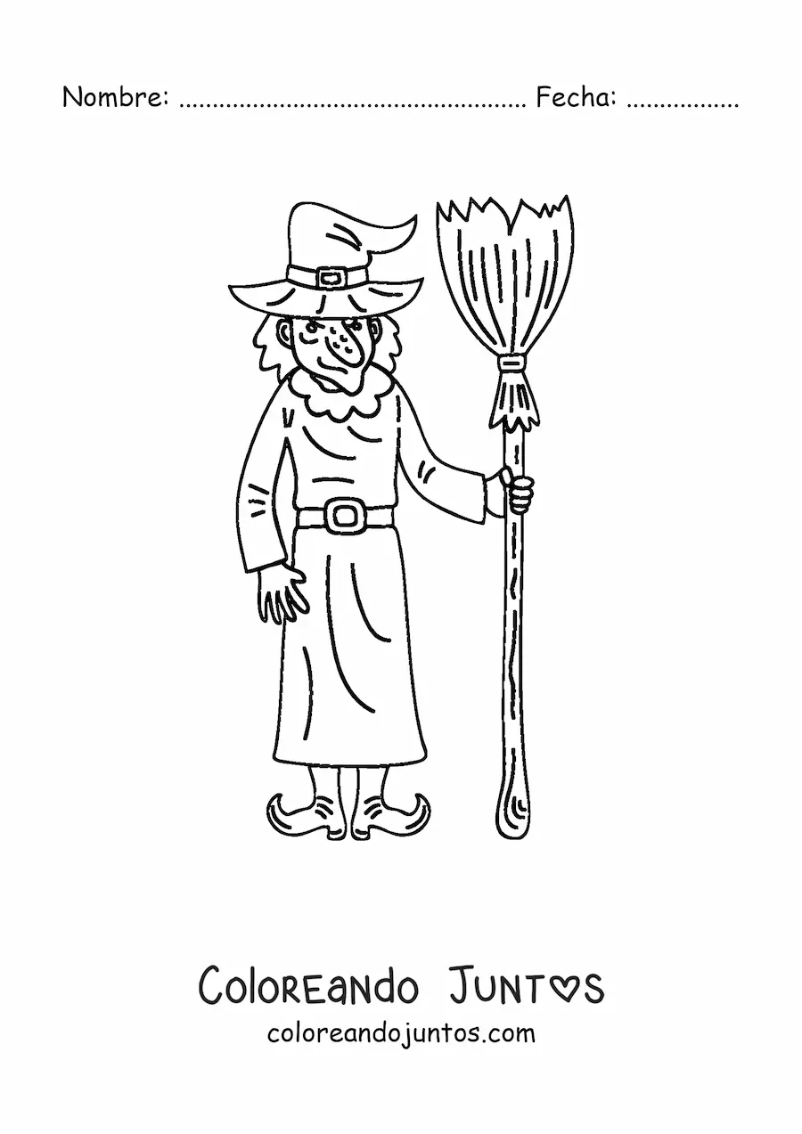 Imagen para colorear de bruja mala con escoba