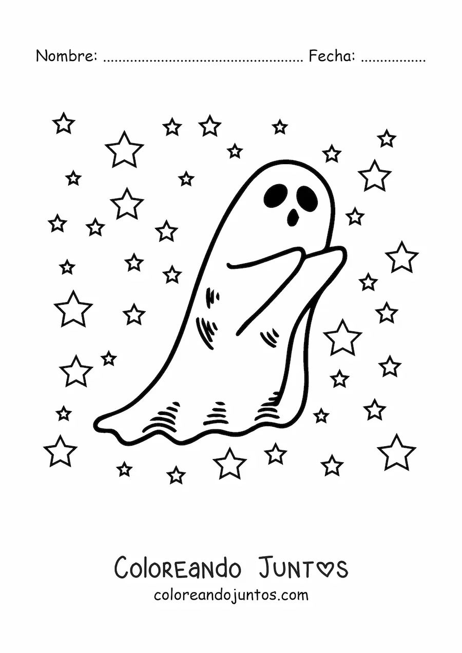 Imagen para colorear de fantasma kawaii asustando