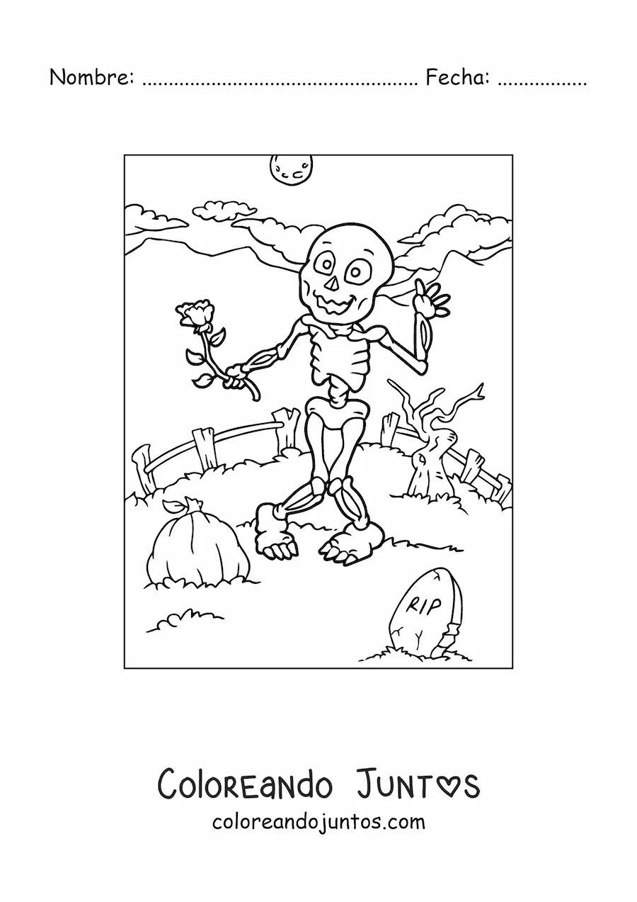 Imagen para colorear de esqueleto humano de Halloween