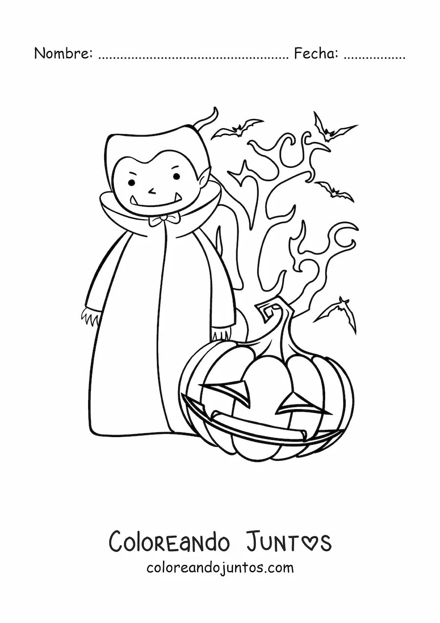 Imagen para colorear de vampiro con calabaza de Halloween