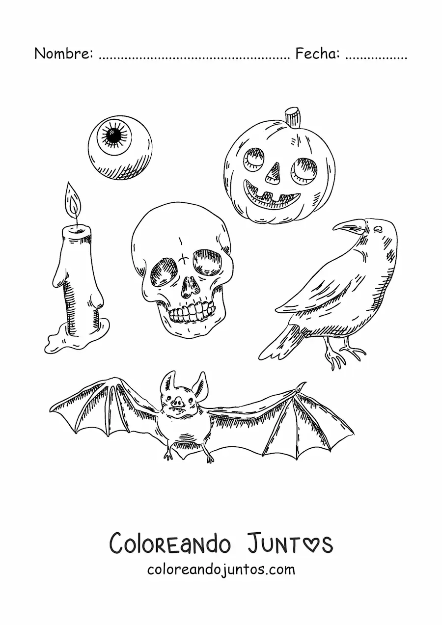 Imagen para colorear de elementos de Halloween de terror