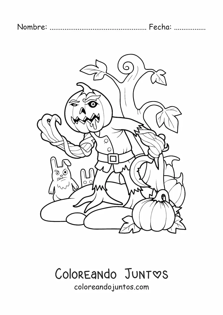 Imagen para colorear de monstruo de calabaza aterradora de Halloween