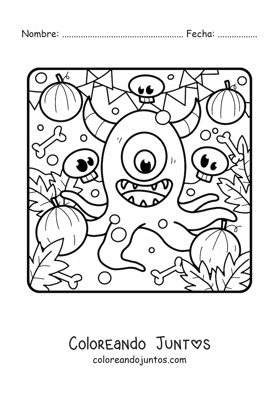 Imagen para colorear de monstruo con tentáculos de Halloween