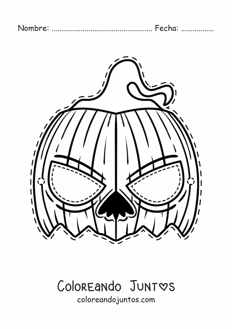 Imagen para colorear de máscara de Halloween de calabaza aterradora