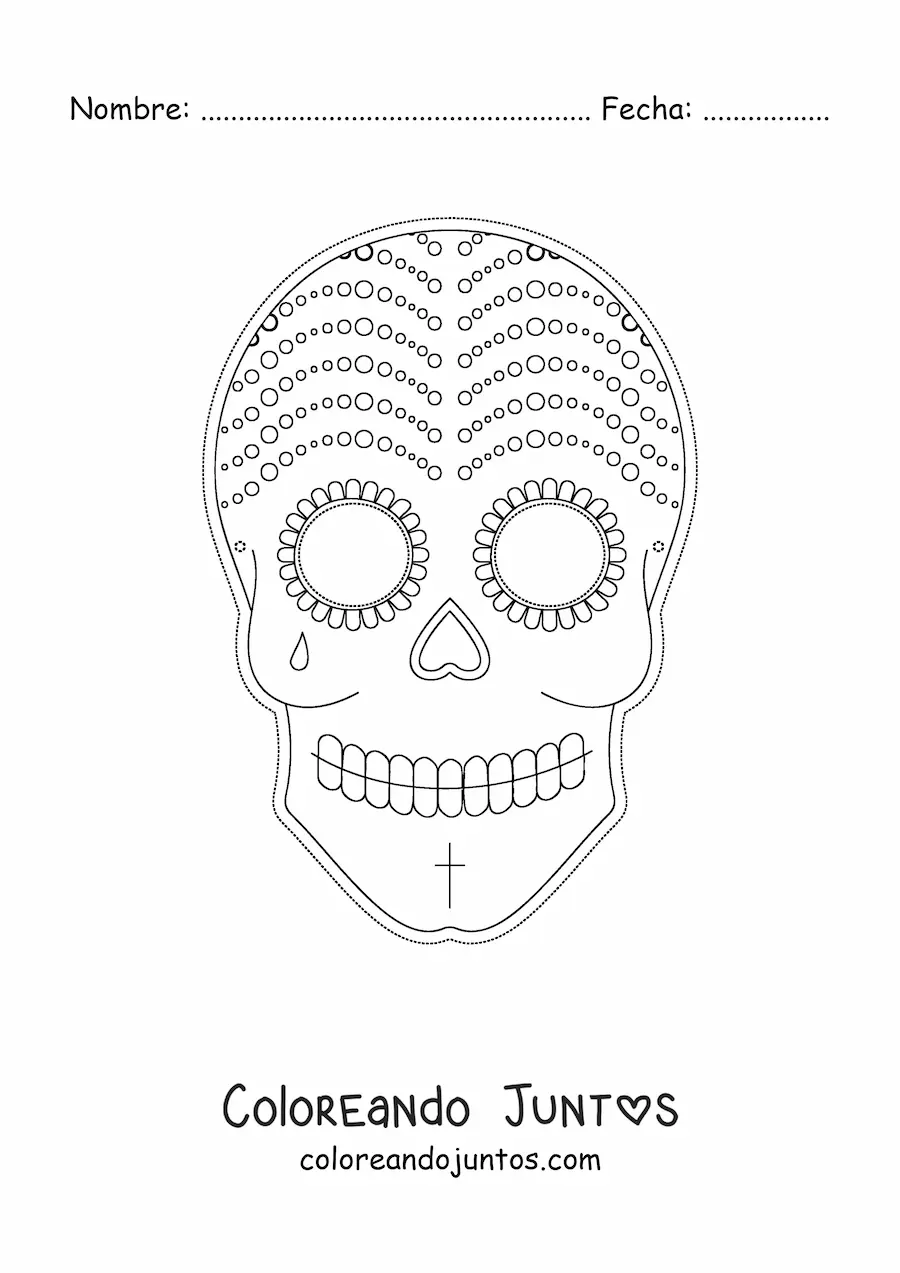 Imagen para colorear de máscara de Halloween de calavera mexicana