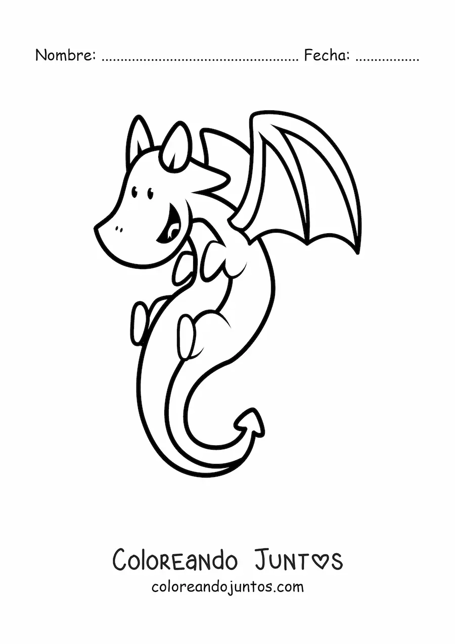 Imagen para colorear de dragón pequeño animado volando