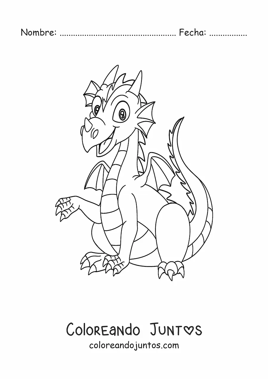 Imagen para colorear de dragón animado sentado