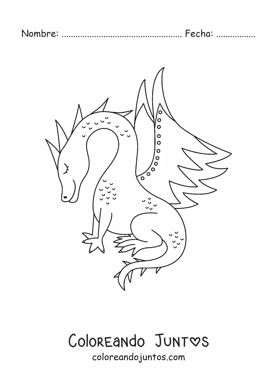 Imagen para colorear de dragón sentado sin fondo