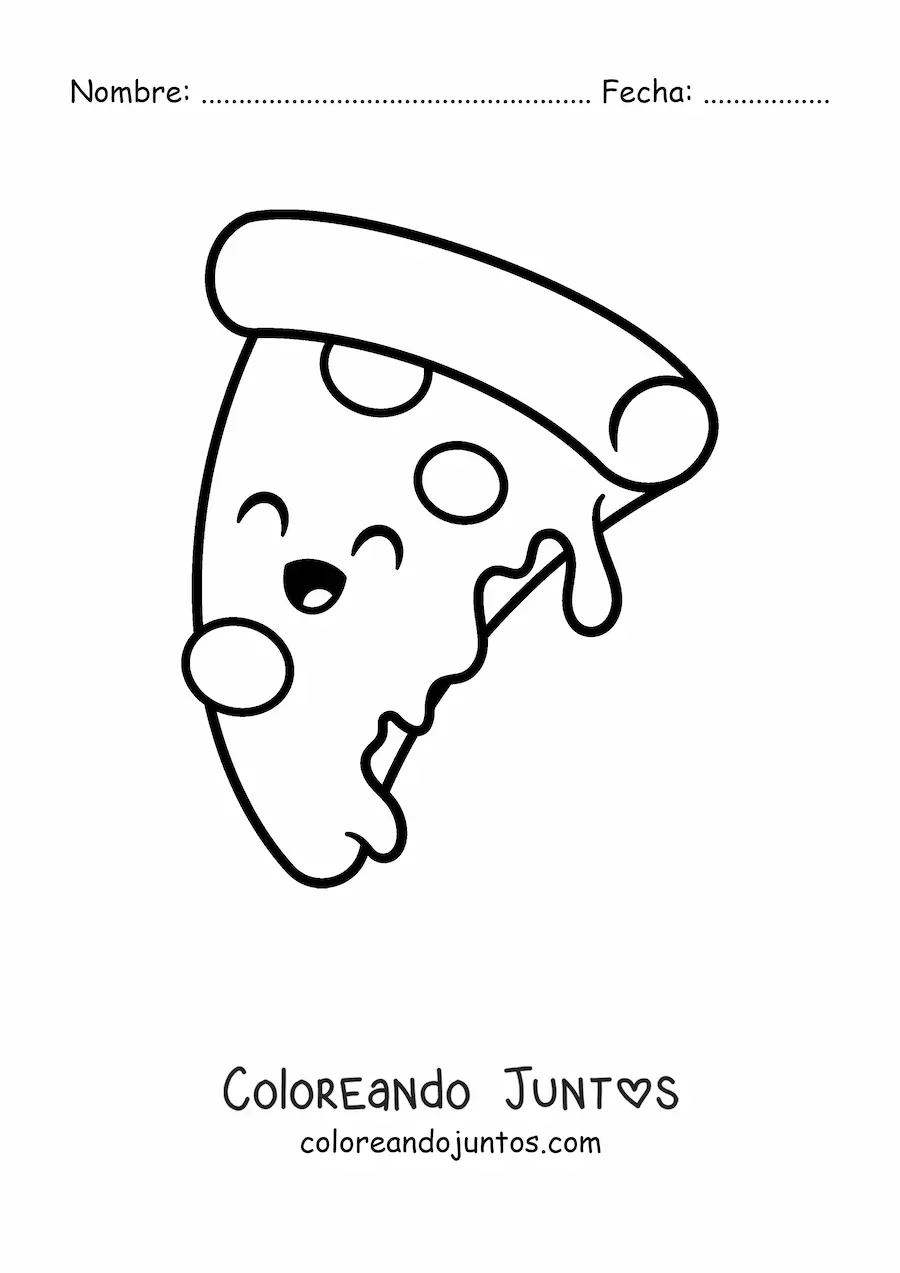 Imagen para colorear de una rebanada de pizza kawaii sonriente
