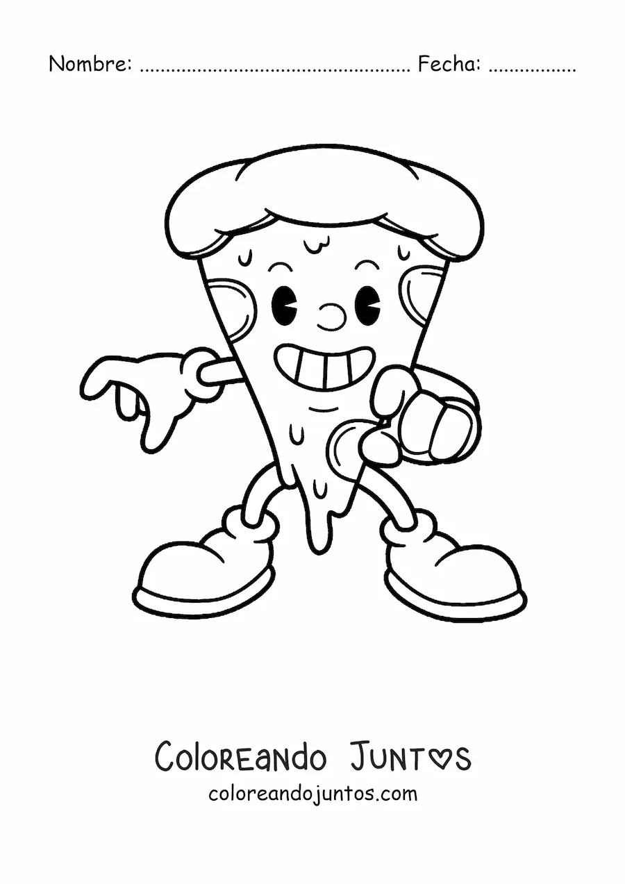 Imagen para colorear de una rebanada de pizza animada