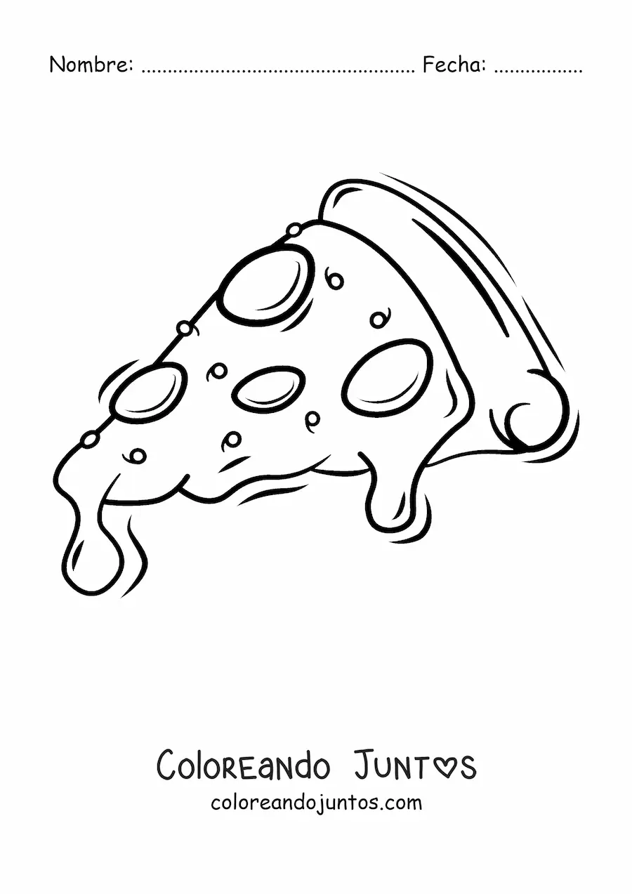 Imagen para colorear de una rebanada de pizza con salami