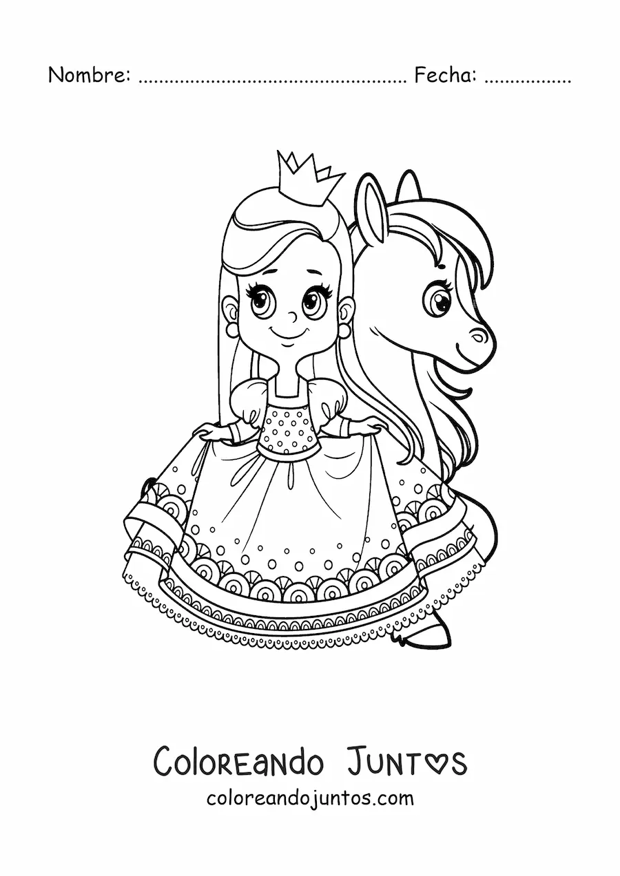 Imagen para colorear de princesa y pony