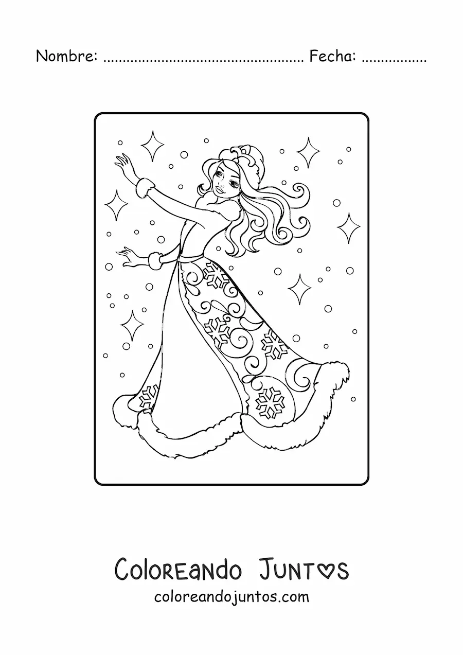 Imagen para colorear de hermosa princesa de las nieves