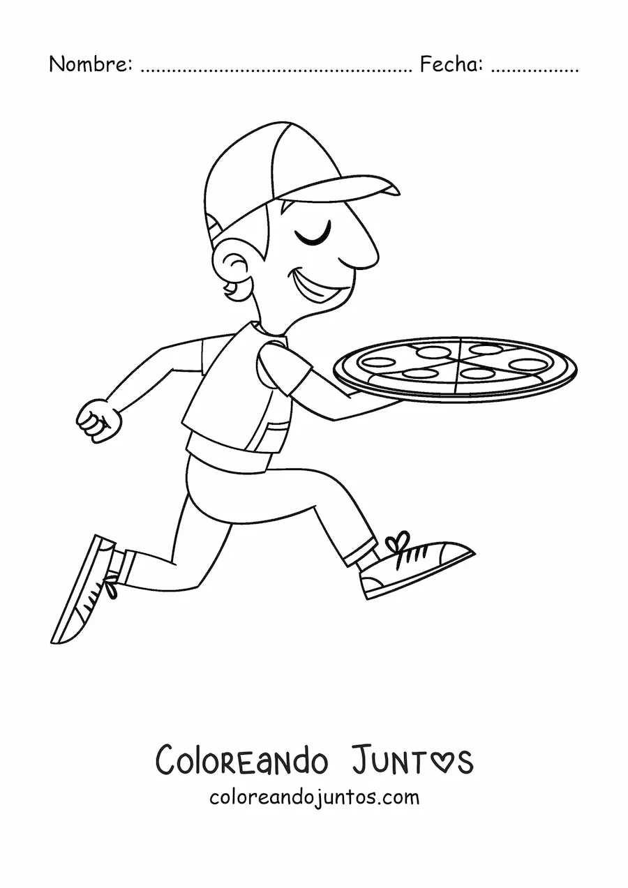 Imagen para colorear de un repartidor de pizza caminando