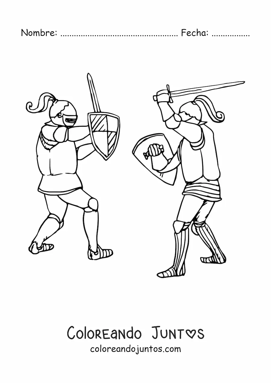 Imagen para colorear de duelo épico de caballeros medievales