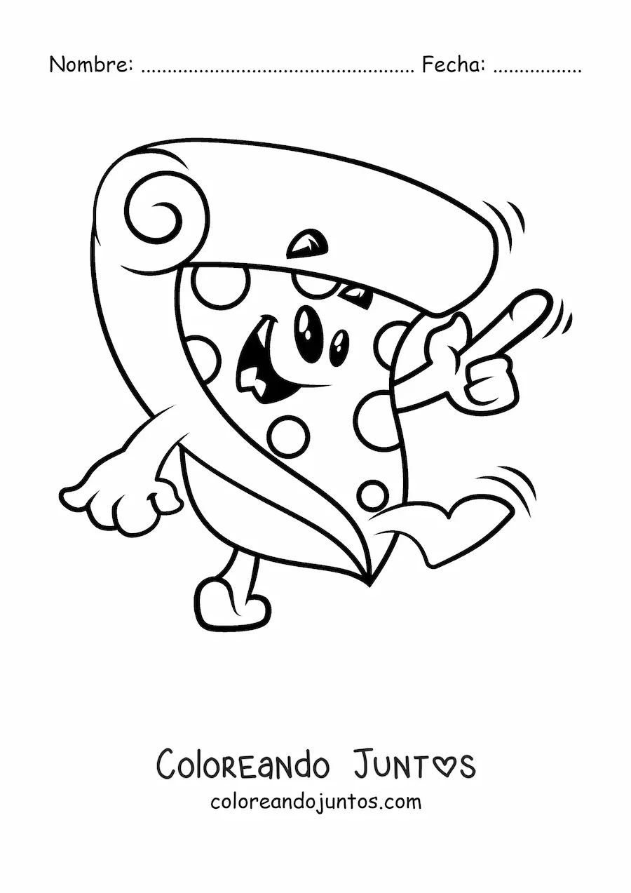 Imagen para colorear de una pizza animada saludando