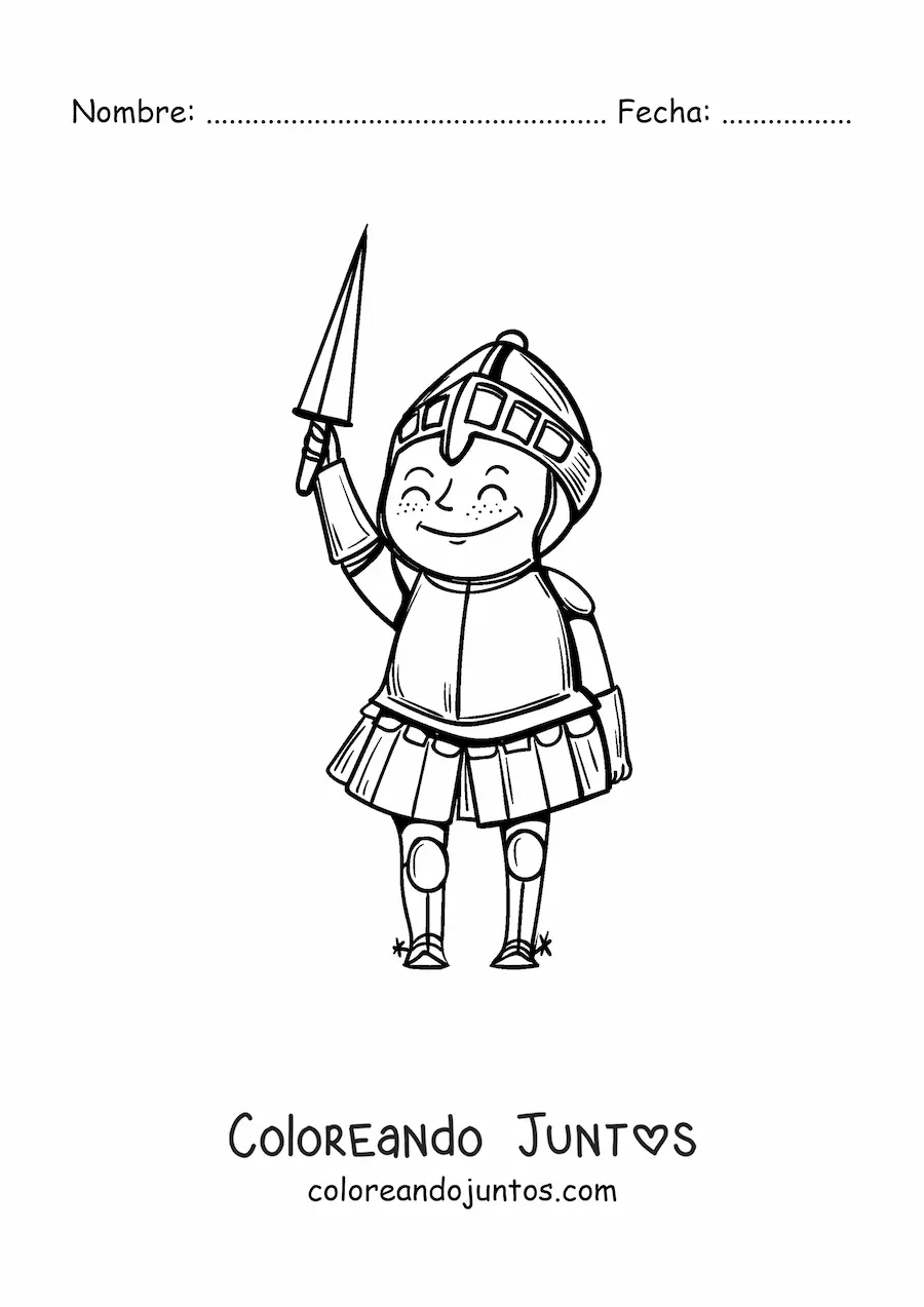 Imagen para colorear de caballero de la Edad Media animado con espada