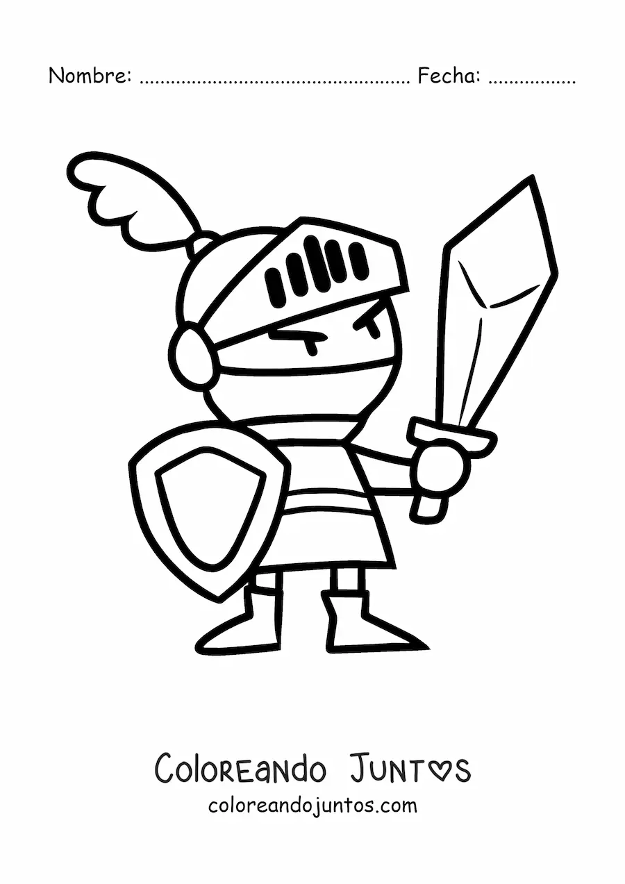 Imagen para colorear de caricatura de un caballero con espada y escudo