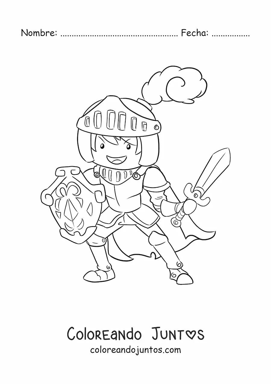 Imagen para colorear de caballero animado con espada y escudo