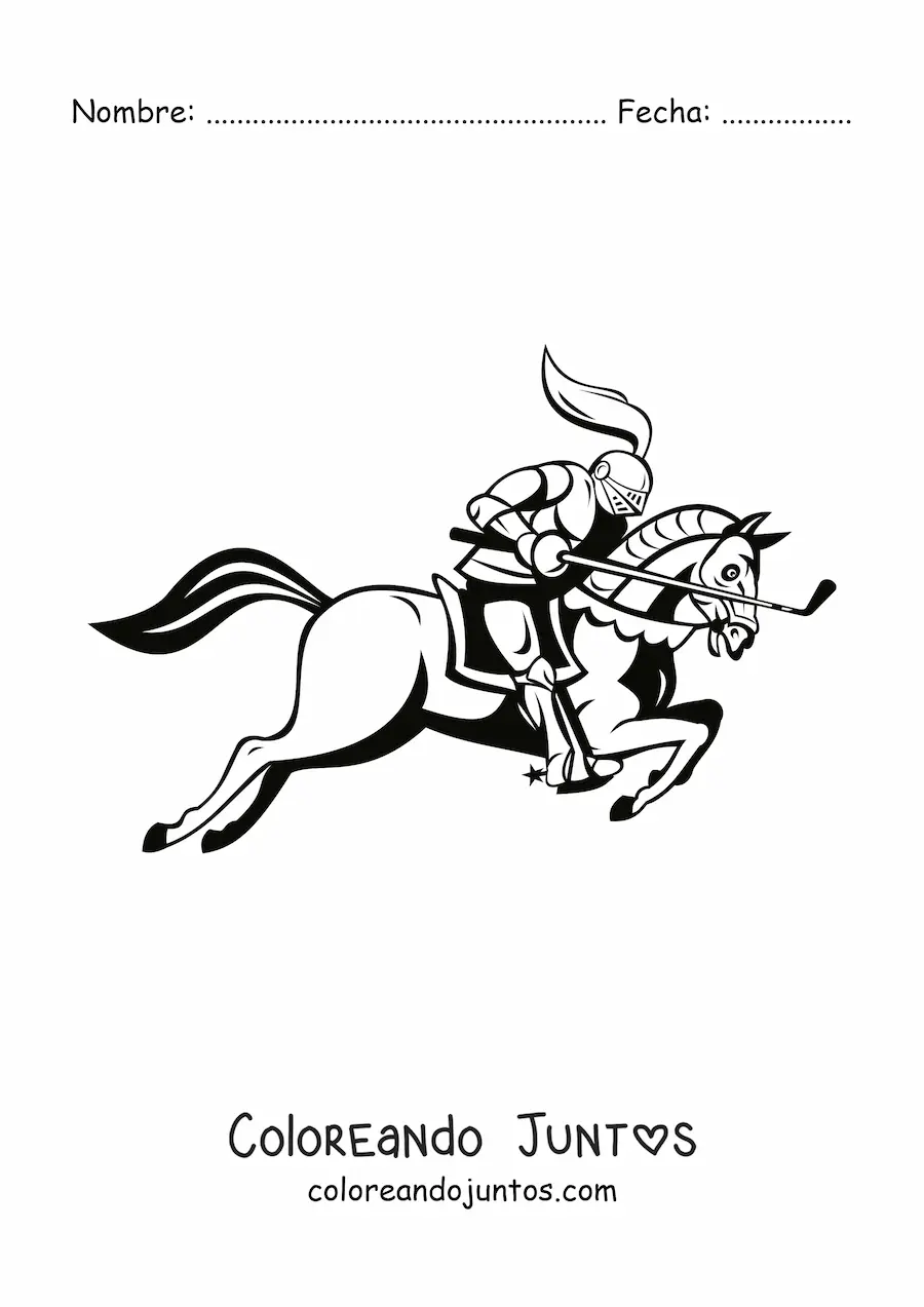Imagen para colorear de caballero con palo de golf en un caballo