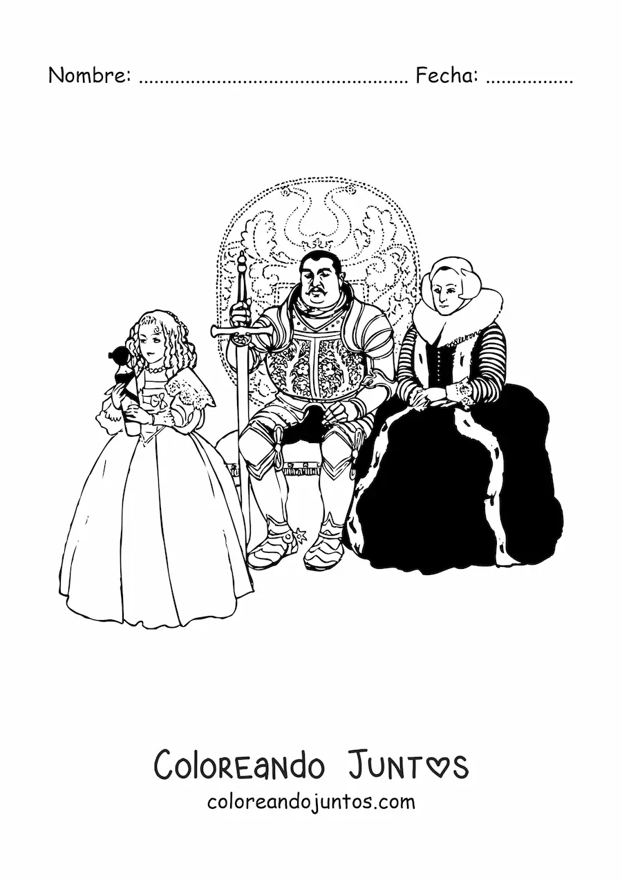 Imagen para colorear de rey y reina realistas sentados en tronos