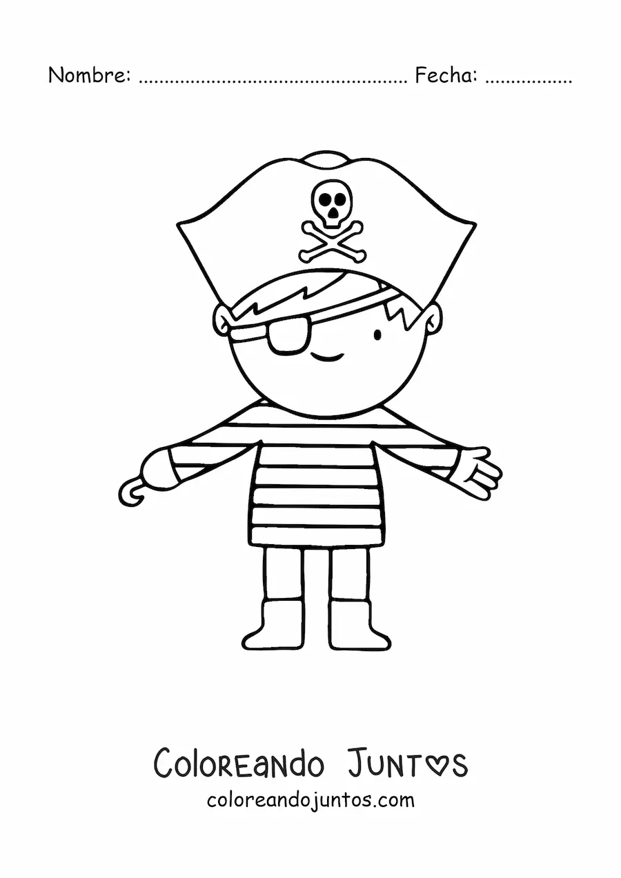 Imagen para colorear de niño disfrazado de pirata con garfio