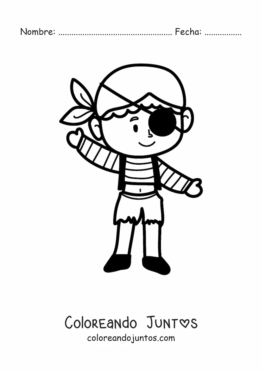 Imagen para colorear de niño pirata animado fácil