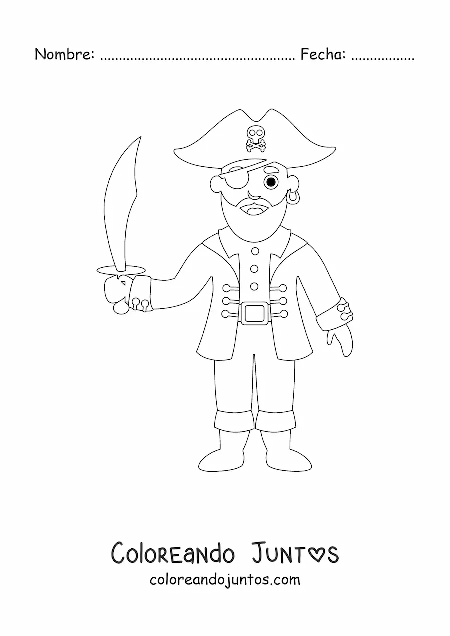 Imagen para colorear de pirata antiguo animado con espada