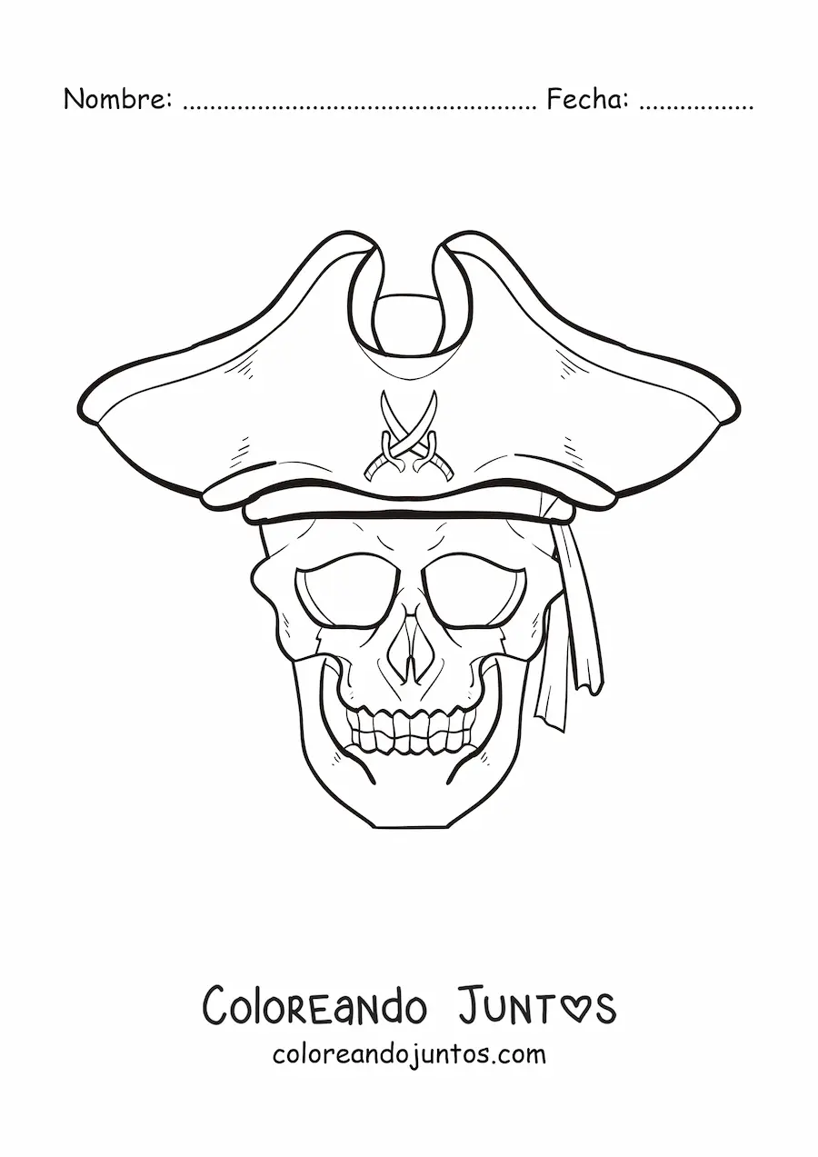 Imagen para colorear de calavera con sombrero de pirata