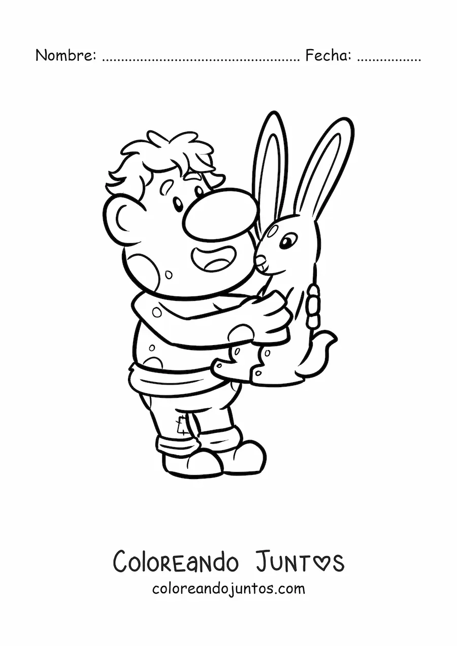 Imagen para colorear de troll animado con un conejo