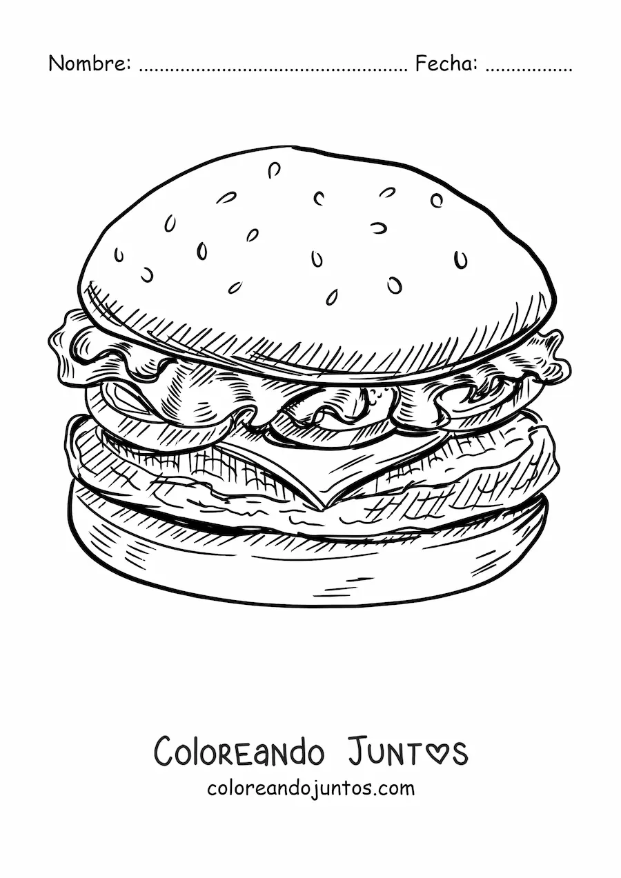 Imagen para colorear de una hamburguesa realista